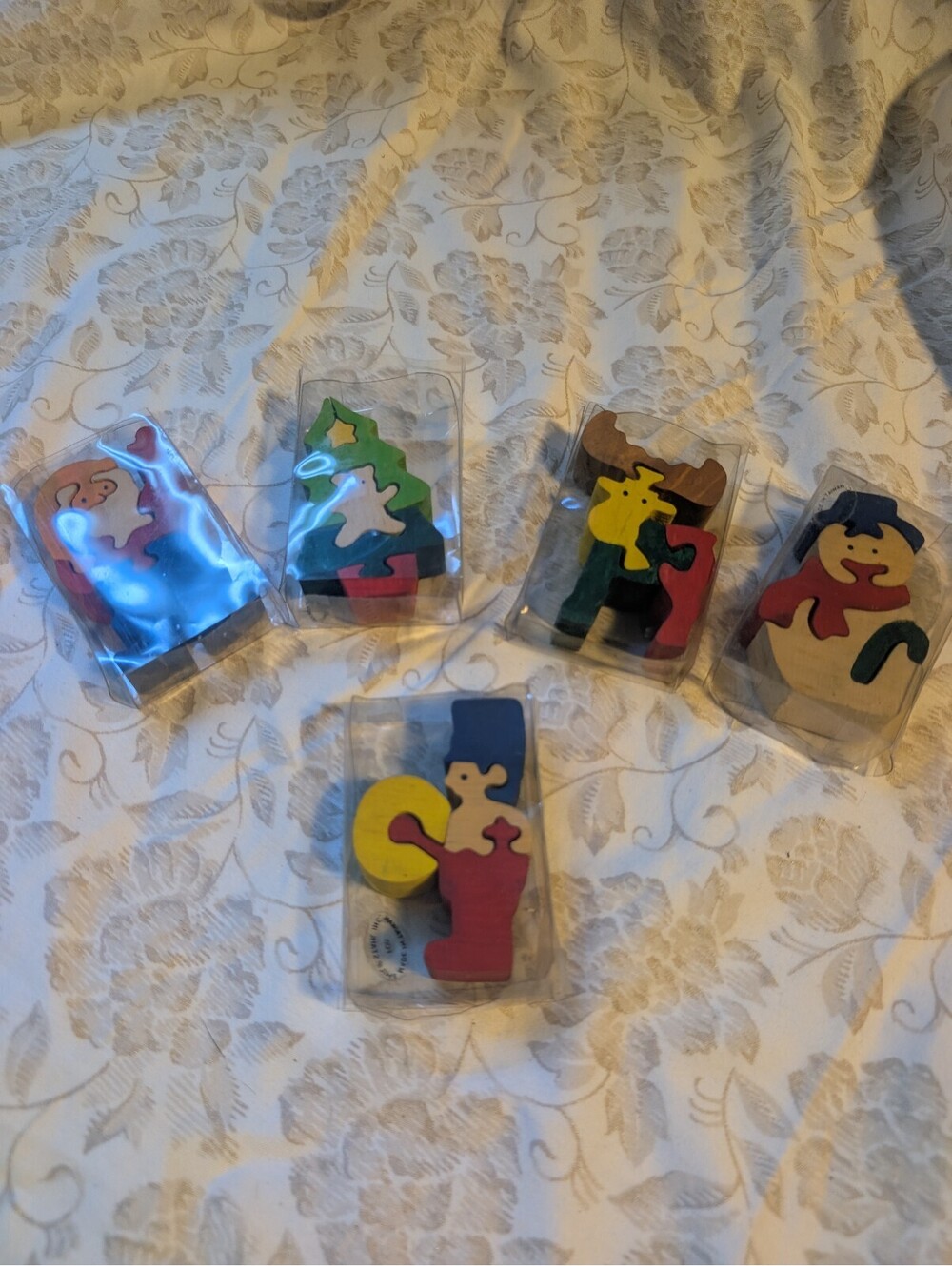 Vintage Wooden Christmas Puzzle Pieces Set